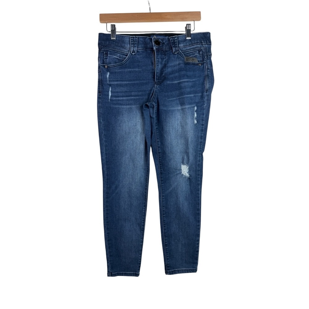 Democracy Jeans 8P Ab Solution Skinny Blue Denim Distressed Tummy Control